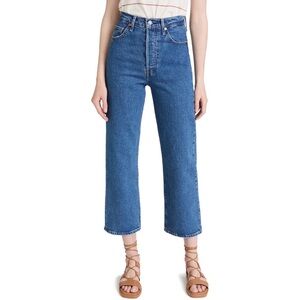 LEVI’S Jean 25 Classic Wash Ribcage Straight Stovepipe Raw Hem HiRise Button Fly